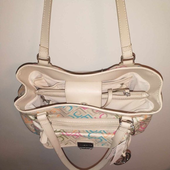 NWT Liz Claiborne Handbag, khaki with multi color LC's, - Picture 9 of 16